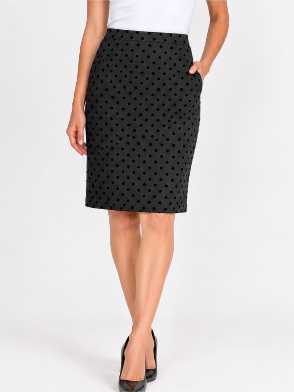 LOFT Black Polka Dot Pencil Skirt